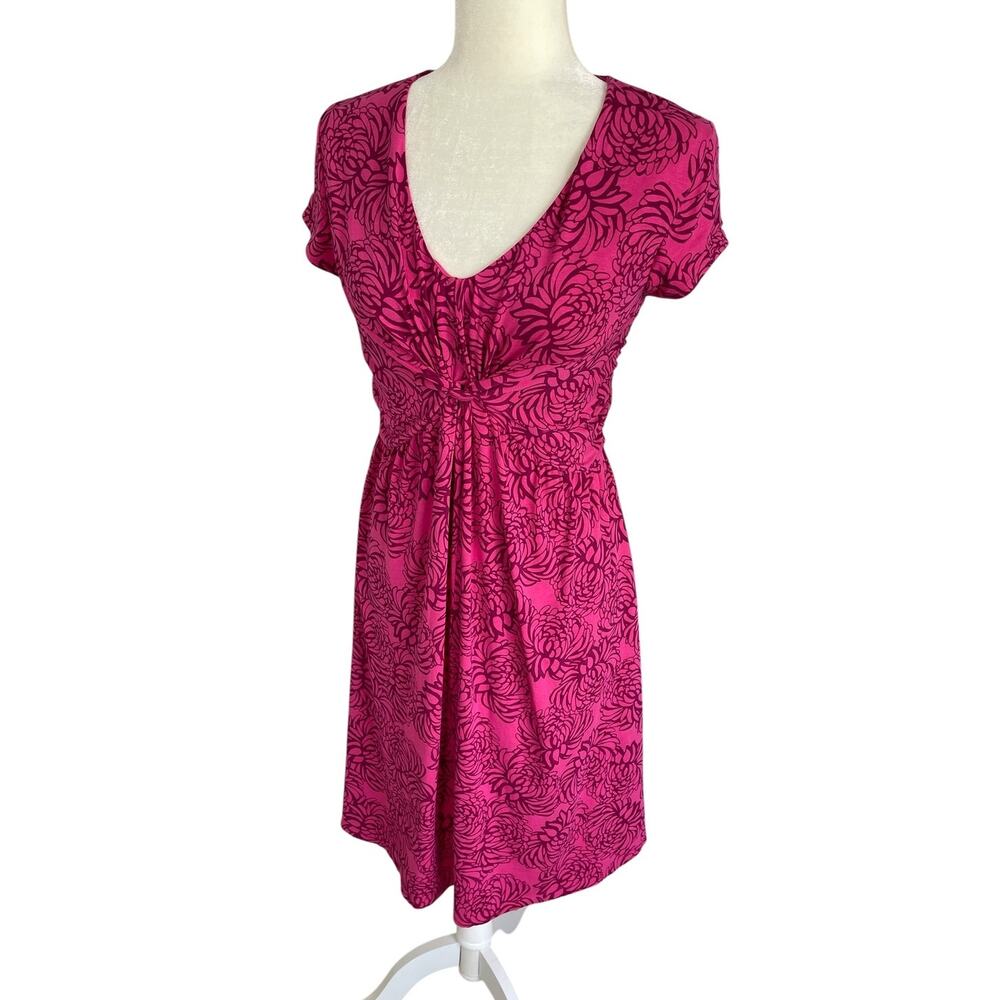 Garnet Hill Floral Knot Front Dress Cotton Stretch Pink Size 2 Travel Vacation - Picture 3 of 13
